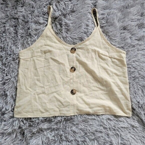 SHEIN Tops - SHEIN Cream‎ White Spaghetti Strap Tank Top with Brown Buttons Women size XL